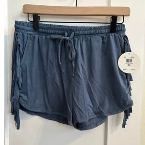 Love By Design Shorts Blue Polyester Fringe‎ Lounge Drawstring Casual Women's XL
